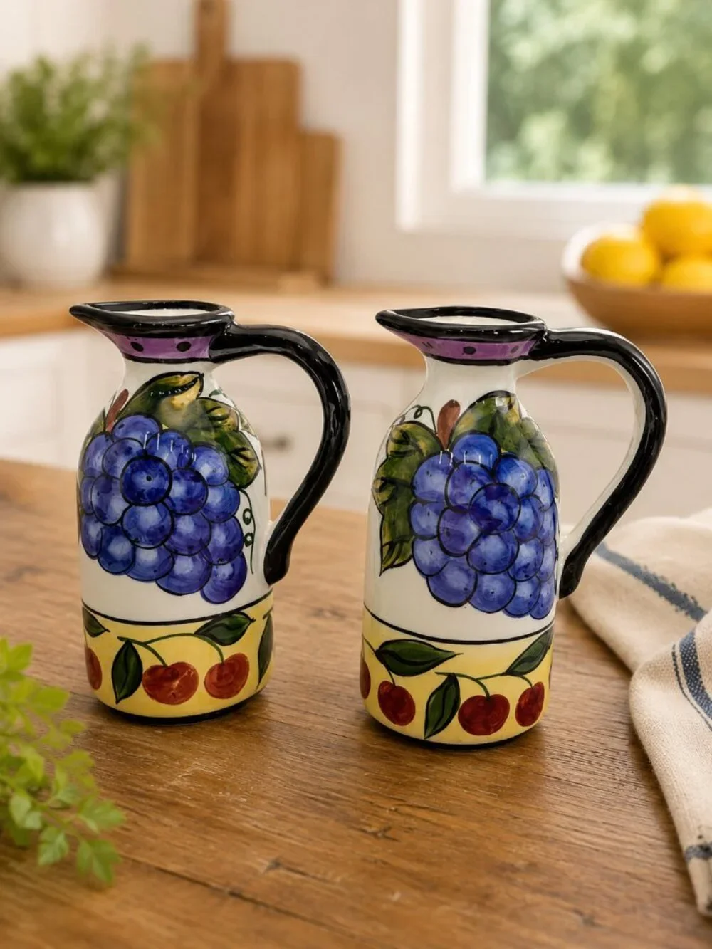 ACK Trading Los Angeles Hand Painted Ceramic Cruets Set of 2-Grape Fruit Design